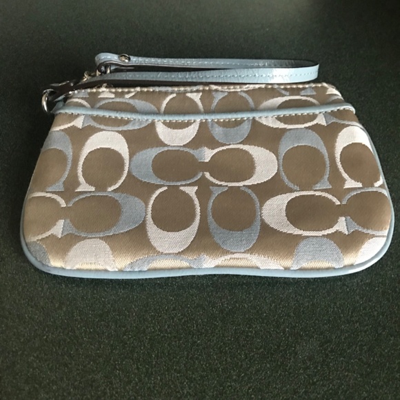 Coach Blue/Tan Canvas Leather Wristlet Mini Pouch - Picture 10 of 15